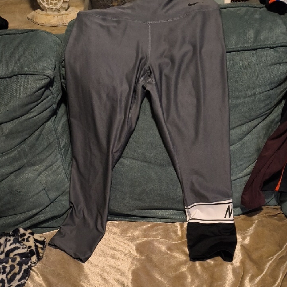 Nike Gray Leggings with Black and White Accents